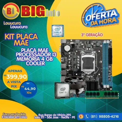 Kit Placa Mãe i3 1155 Mw-h61hd-ma 4Gb Ddr3 - Em ate 10x Fixas 