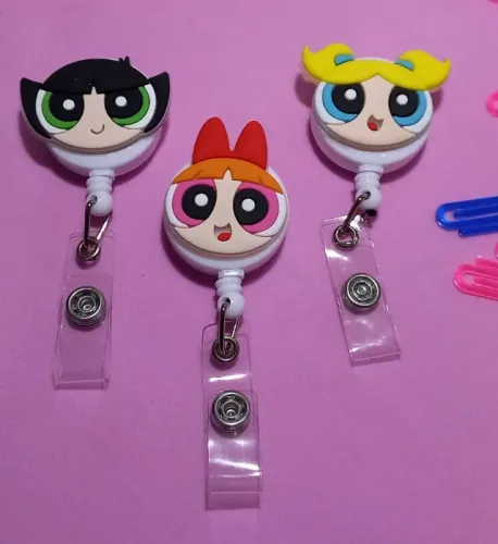 Trio de Porta-Crachá Retrátil Roller Clip Divertido As Meninas Super Poderosas