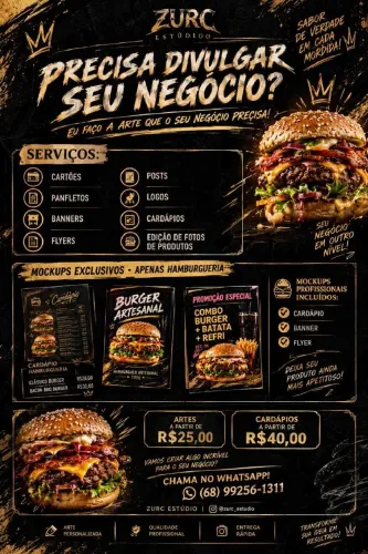 Designer Gráfico - Artes Premium, Cardápios e Social Media | ZURC Estúdio - Rio Branco