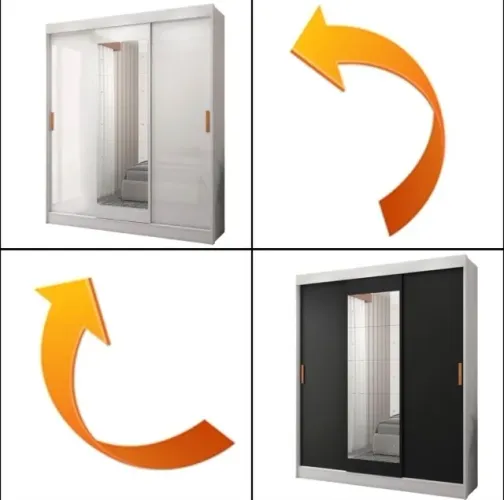 Armário Milano 3 Portas - Branco/Preto/Branco