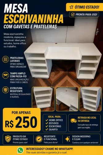 Mesa para PC / Home Office 170x50cm + Apoio para Teclado e Mouse