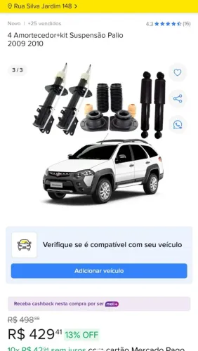 Kit suspensão, 4 amortecedor palio