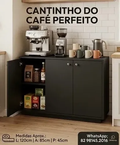 Armário Multiuso 3 Portas Preto - Ideal p/ Escritório, Sala ou Cantinho do Café