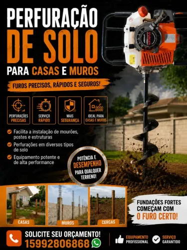 Perfuração de solo 1.80m até 3m diâmetro 20cm