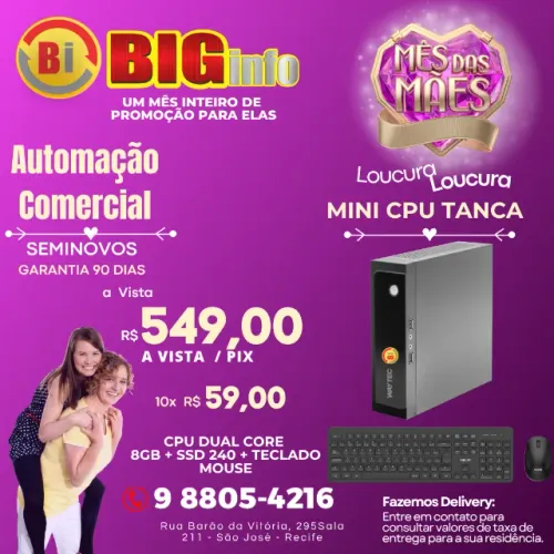 Mini Cpu Para Pdv Elgin Nano Ssd120gb 8gb 8 Usb 2 Serial - Teclado e Mouse - Em ate 10x