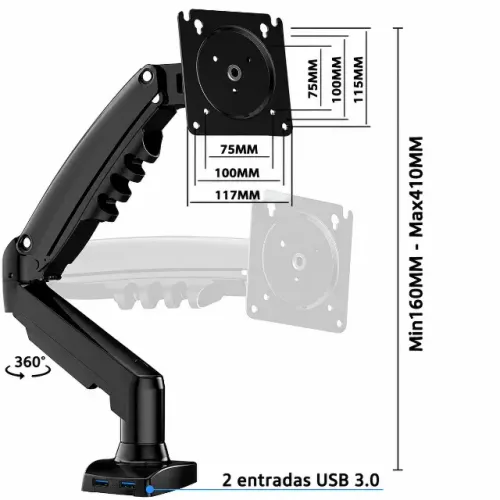 Suporte de Monitor Articulado Pistão à Gás