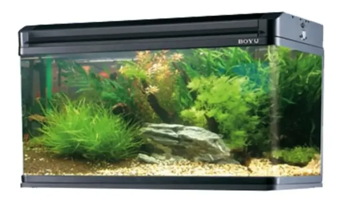 AQUARIO CURVO RESUN Acrilico LED BL-1200F 290L PRETO 220V com enfeites