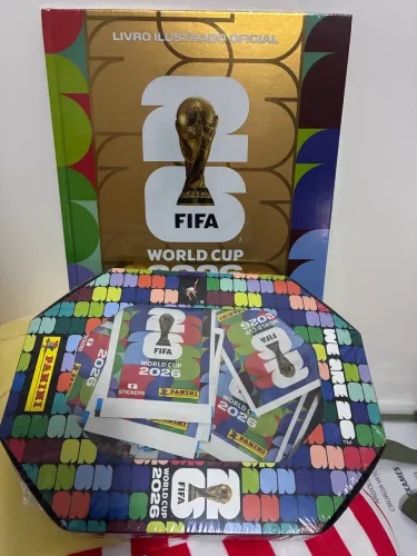 Kit álbum capa ouro + mini estádio com 30 envelopes (210 figurinhas) Lacrado Copa 2026