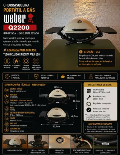 Churrasqueira Weber Q2200 original, importada, excelente estado