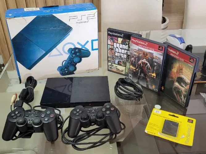 Videogame PS2 Slim Completo Muito Novo!