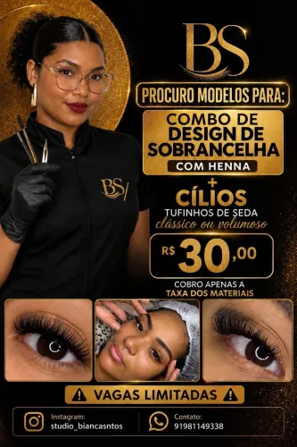 Combo modelo design e cílios 30,00