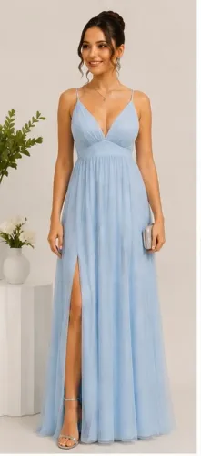 Vestido para festa longo azul claro