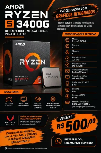 Ryzen 5 3400g Radeon vega 11 Video Integrado