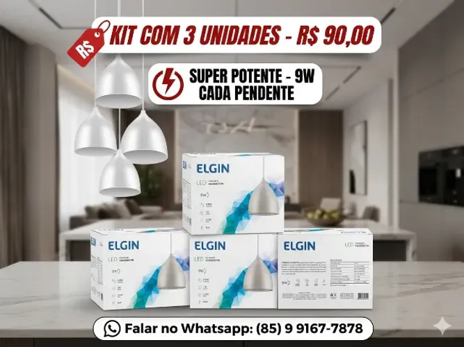 Pendente Elgin 9W kit com 3 (Novo)