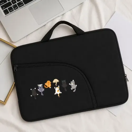 Maleta para Notebook Preta 15" Estampada com Gatos (NOVA)