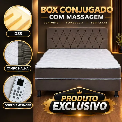 CAMA BOX D33 + MASSAGEADOR 4Pontos QUEEN