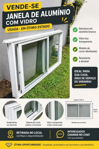 Janela de Alumínio Branca 2,00x1,00m com Vidro - Usada em Ótimo Estado