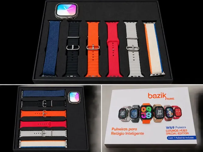 SmartWatch com 6 pulseiras diversas e uma capinha de proteção
