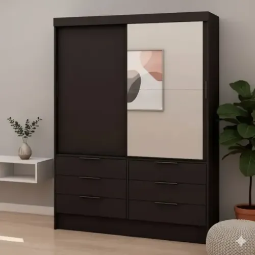 Guarda Roupa África com Espelho Preto Fosco