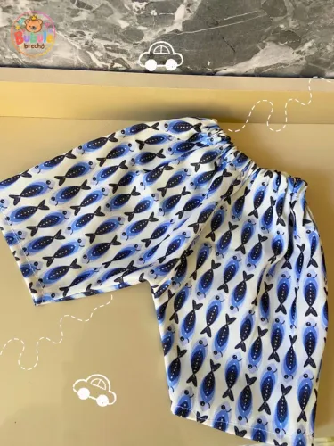 Shortinho baby estampa peixinhos veste bebês meninos de 2 meses 