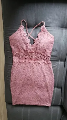 vestido rendado rosa para festa midi tam 38