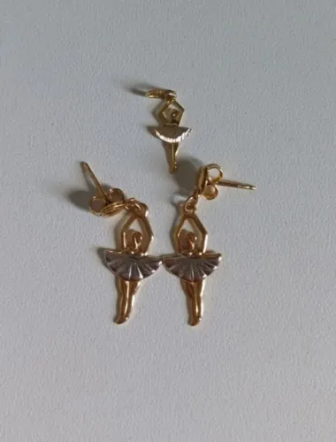 brincos e pingente bailarina rommanel dourado<br><br>rommanel dourado<br><br>rommanel dourado