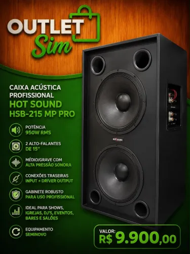  CAIXA ACÚSTICA PROFISSIONAL HOT SOUND HSB-215 MP PRO
