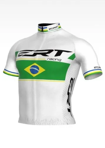 Camisa de Ciclismo Bike ERT Elite Branca Bandeira do Brasil Zíper Inteiro 3 bolsos 6833