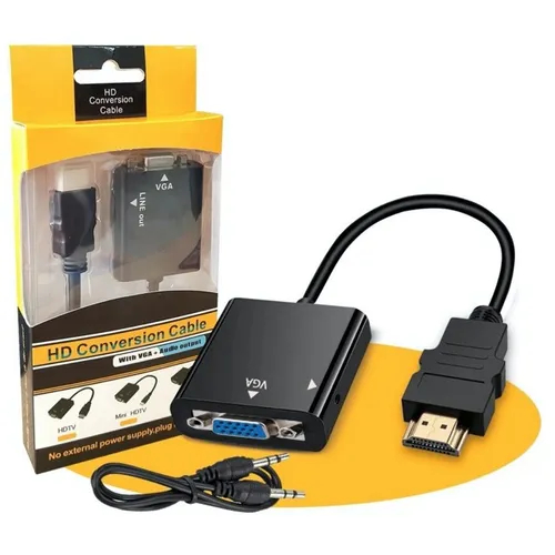Cabo Adaptador Conversor Hdmi Vga P2 Auxiliar Áudio