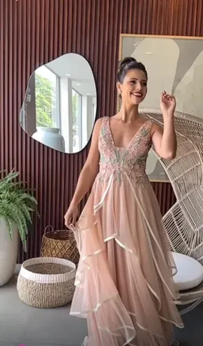 VESTIDO FESTA ROSÊ ROSA PEDRARIA ARTE SACRA CASAMENTO DEBUTANTE MADRINHA FORMATURA