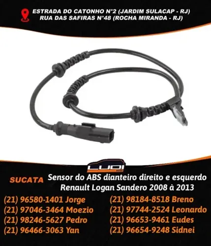 Sensor do ABS dianteiro direito e esquerdo Renault Logan Sandero 2008 à 2013