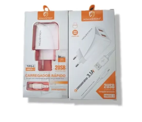 Carregador rápido com duplo USB tipo c, V8 ou ligthing iPhone  3.1A