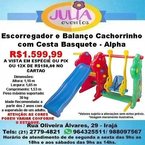 Escorregador e Balanço Cachorrinho com Cesta Basquete - Alpha
