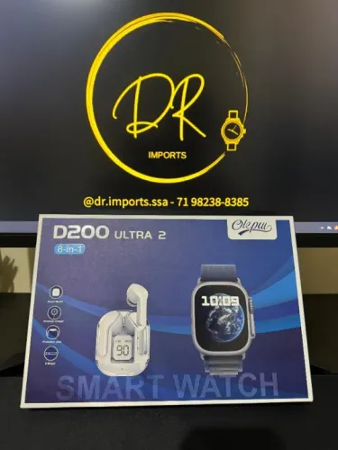 Smartwatch D200 8 em 1 7 Pulseiras, Capa, pelicula 3D e Fone de ouvido sem fio