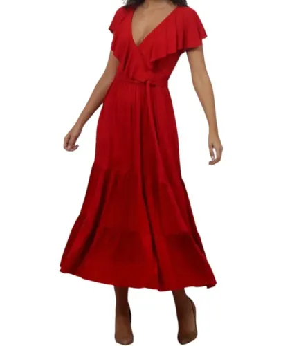 Vestido vermelho midi com babado