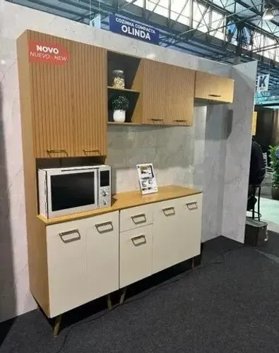 Armário para cozinha olinda com detalhe ripado cozinha completa freijó offwhite em oferta