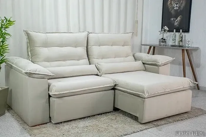 Sofá Retrátil Reclinável 2.30m Bege Soft Molas Bonnel rf65