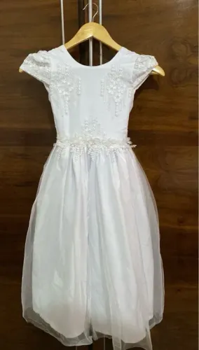 Vestido de Festa Infantil Branco com Laço Rosa