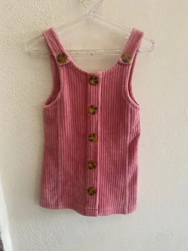 Vestido Salopete Infantil Rosa de Veludo Cotelê
