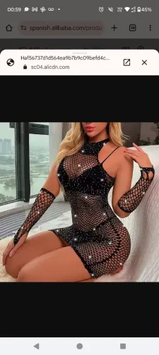 Vestido sexy com brilho e luvas