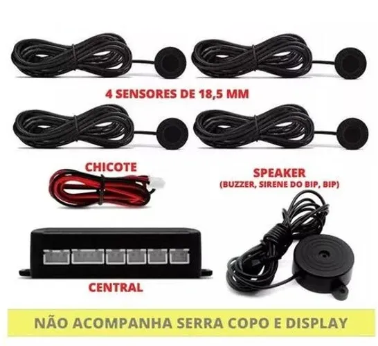 Sensor Sirene De Estacionamento de Re Carro, Veiculos Preto 4 Pontos