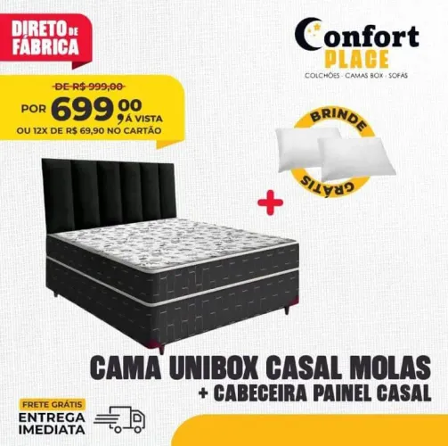 Cama Unibox Casal Molas + Cabeceira Painel Casal