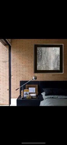 Quadro abstrato com folhas de prata