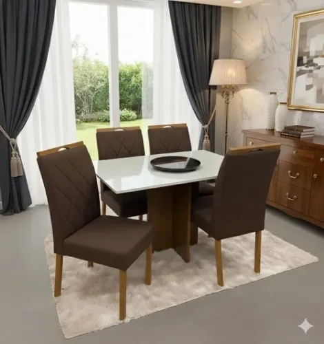 Mesa de jantar retangular com 4 cadeiras na cor MARROM