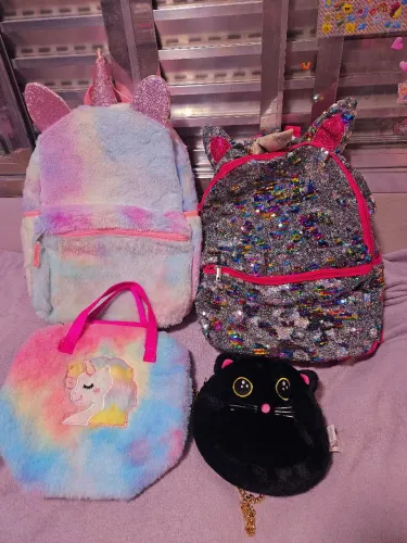 Kit mochilas e bolsas infantis unicórnio gatinho