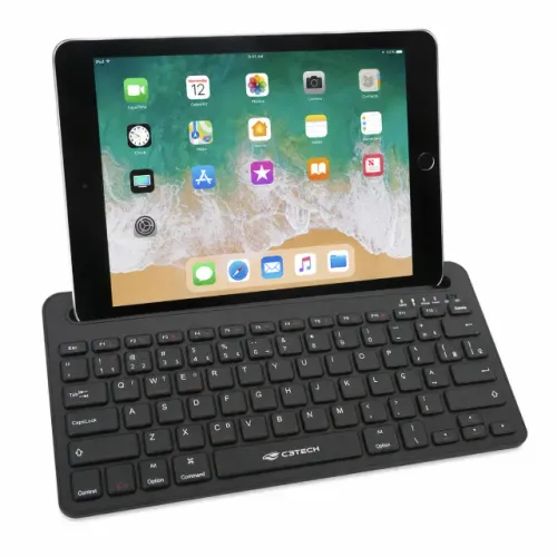 Teclado Sem Fio Bluetooth com Slot para Tablet Smartphone Mac Ios Windows Recarregáv