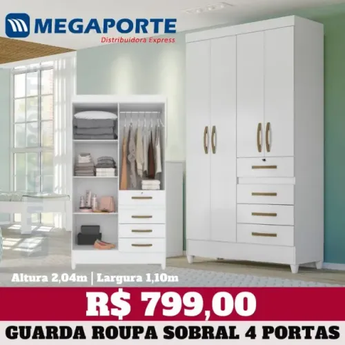 Guarda Roupa Solteiro 4 Portas 4 Gavetas (NOVO) Entrega Grátis!