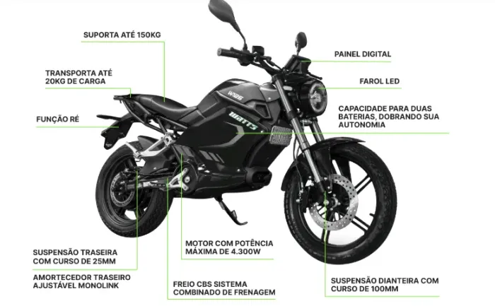 Moto 125Watts Elétrica Verdadeira +2 baterias