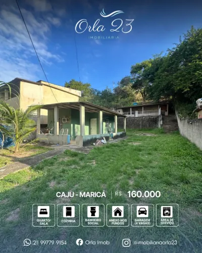 CAJU, ORLA 23 IMOBILIÁRIA VENDE! Pequena casa com amplo terreno em Maricá