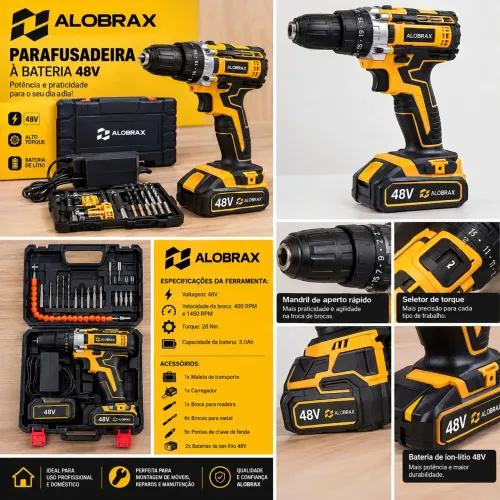 Parafusadeira Alobrax 2 baterias de 48v